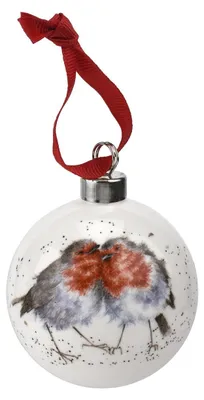 Weihnachtskugel aus Keramik, mehrfarbig, 6,6 cm, Rotkehlchen