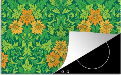 Produktbild von KitchenYeah© Herdabdeckplatte Blätter - Blumen - Boho - Muster , 89x51cm, Küche Deko, Glaskeramikkochfeld Herdabdeckung, Abdeckplatte fùr Kochfeld