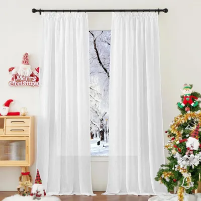 Zdjęcie produktu dla Zasłona z tkaniny, półprzezroczysta, biała, wymiary 280 cm wysokości x 140 cm szerokości (zestaw 2 sztuk)