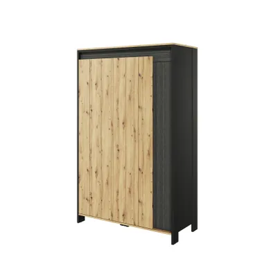 Produktbild von MINIO go for it, Kleiderschrank SPOT – 3 Türen, 5 Regale, Kleiderstange, LED, modern, 132x196x55 cm, Schwarz/Artisan Eiche