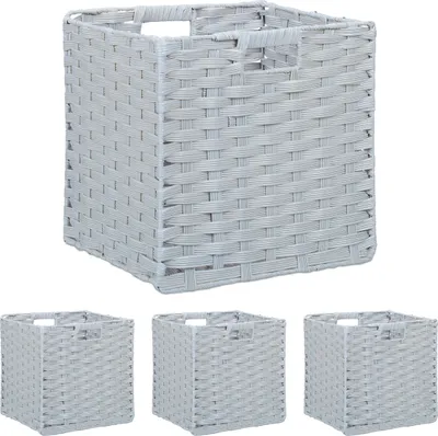 Produktbild von Relaxdays Aufbewahrungskorb, 4er Set, geflochten, Kleidung, Spielzeug, HBT: 31 x 32 x 30 cm, Kunststoff Regalkorb, grau