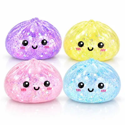 Zdjęcie produktu dla Antystresowa zabawka w kształcie pierożka, "squishy", z brokatem. Zabawka do ściskania i ugniatania, idealna do biura, szkoły i codziennego użytku. 1 sztuka, kolor wybierany losowo, średnica 5,5 cm