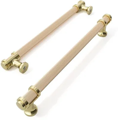 Imagen del producto de Uniqoos® Juego de 10 pomos dorados para muebles con diseño de líneas – Distancia entre agujeros de 192 mm, longitud de 223 mm, aleación de aluminio y zinc, para armarios y cajones