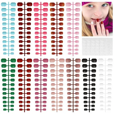 Obrázok produktu pre Sada umelých nechtov Kinder Press on Nails, štvorcový tvar, lesklý povrch, 288 kusov, 12 farieb, vyrobené z ABS plastu