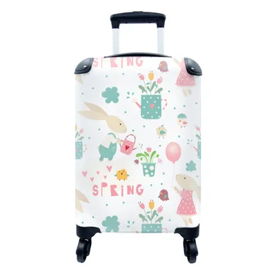 Produktbild von MuchoWow® Koffer Handgepäck Trolley Rollkoffer Kleine Reisekoffer mit 4 Rollen - Muster - Ostern - Frühling - Cabin Size < 55x40x23 cm & 55x40x20 cm - Fotokoffer - Kabinenkoffer - Boardgepäck - Reise-Box - Reisekoffer - Reisegepäck - Koffer mit Bild - Trolley für Kinder