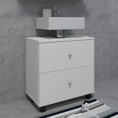 Produktbild von VCM Badmöbel Badunterschrank Waschbeckenunterschrank Rollen Schublade NilosiXL Weiß