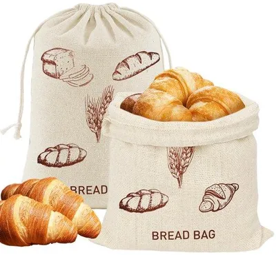 Productafbeelding van Unyqoos® Herbruikbare linnen broodzakken, set van 2, 30 x 40 cm, met koord, ademend en geschikt voor voedsel – ideaal voor het n van brood