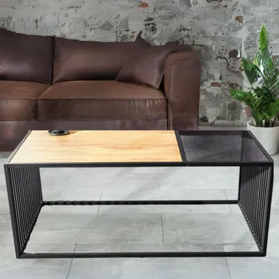 Produktbild von Moderner Couchtisch STRIVE 100cm Eiche-Look Industrielles Design