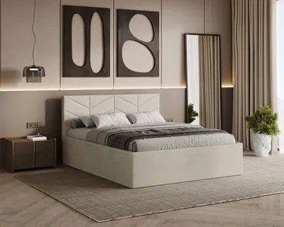 Produktbild von Polsterbett LOSANGE mit Kopfteil, 180x200 cm, Doppelbett mit Bettkasten und Lattenrost aus Holz, Velourstoff, Farbe: Beige