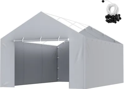 Image de Tente de garage Carport Paroi latérale 610 x 364 cm, toile de tente de garage, résistante, étanche à l'eau et protégée contre les UV, grise (partie supérieure et cadre non compris dans la livraison)