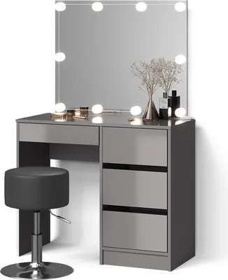 Produktbild von Schminktisch Livinity Imola Grau mit LED Beleuchtung und Hocker, Model 52426