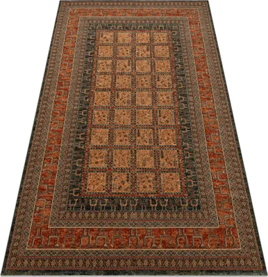 Zdjęcie produktu dla Dywan wełniany KASHQAI 4349 500 orientalny, ramka bordo czerwony 67x275 cm