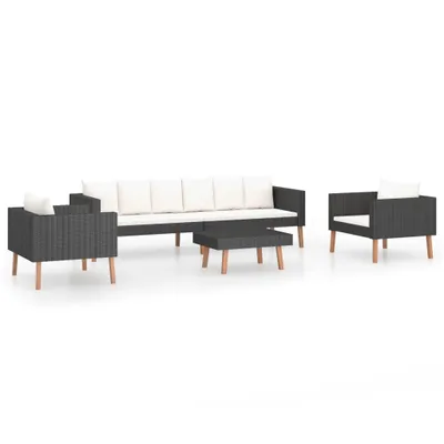 Image de vidaXL Ensemble salon de jardin 4 pièces avec coussins Poly rotin noir