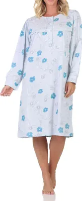 Produktbild von Normann Damen langarm Nachthemd im klassischen fraulichen Design mit Knopfleiste am Hals ; blau , 48