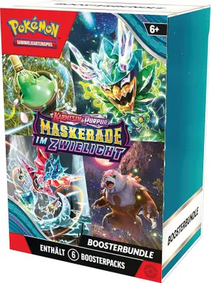 Produktbild von Pokémon-Sammelkartenspiel: Boosterbundle Karmesin & Purpur – Maskerade im Zwielicht (6 Boosterpacks)