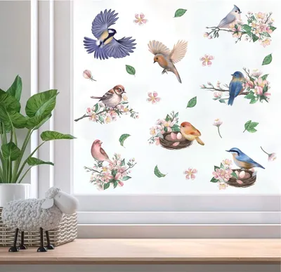 Produktbild von Fensteraufkleber mit Vögeln und Blumen