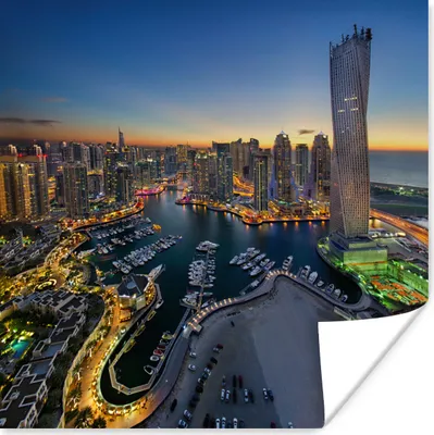 Produktbild von MuchoWow® Poster Foto von Dubai Marina bei Nacht 50x50 cm - Wohnzimmerdekoration