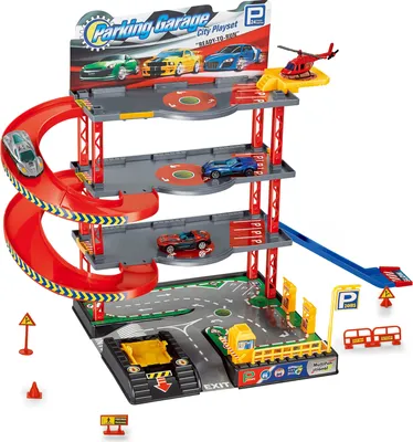 Image de WIKY Stationnement avec 3 voitures en métal et hélicoptère 59x27x39 cm