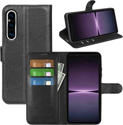 Produktbild von Für Sony Xperia 1 V 5. Generation Handy Tasche Schwarz Etuis Kunst-Leder Hülle Cover Case Book Neu