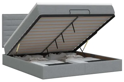 Image de Lit ottoman avec matelas gris clair, dimensions 160 x 200 cm, revêtement en tissu