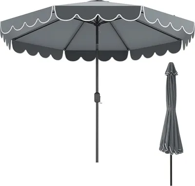 Immagine prodotto di Ombrellone KOMFOTTEU da 300 cm con manovella e balza, ombrellone da giardino inclinabile a 35°, ombrellone da terrazza con 8 stecche, ombrellone da mercato per giardino, terrazza e spiaggia