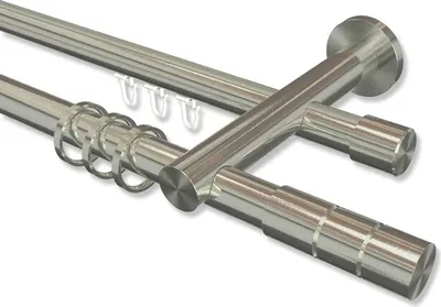 Produktbild von Interdeco Rundrohr-Innenlaufstange, Gardinenstange (Kombination) Edelstahl-Optik Modell Platon Elanto, 20 mm Ø 2-läufig, 320 cm (geteilt)