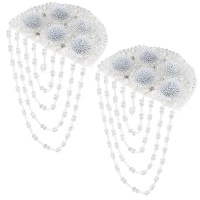Schulterklappen mit Glasfransen und Ketten, 2 Stück, weiß, 12 cm breit