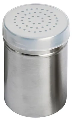 Produktbild von Gewürzbehälter aus rostfreiem Edelstahl mit satinierter Oberfläche, 2 mm Lochung und transparentem Kunststoffdeckel