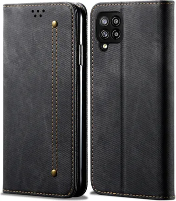 Produktbild von Galaxy A42 5G Hülle, LaimTop Denim Leder Brieftasche Magnetverschluss Flip Bookstyle Schutzhülle mit Standfunktion für Samsung Galaxy A42 5G Schwarz