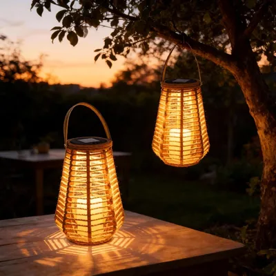 Immagine prodotto di Lanterna solare da esterno - Canapa - 25 cm - LED bianco caldo - Set da 2