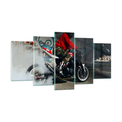 Produktbild von Bilder auf glas - Motorrad motorradfahrer graffiti - 160x85cm - Glasbilder - Wandbilder - Kunstdruck - zum Aufhängen bereit - Wanddekoration aus Glas - Glas Bilder - Wandbild auf Glas - GEA160x85-2265