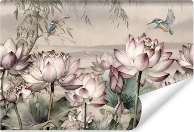 Produktbild von Muralo Selbstklebende Fototapete LOTUSBLUMEN Blätter Vögel Libellen Pflanzen Natur Br. 405cm x Hö. 270cm