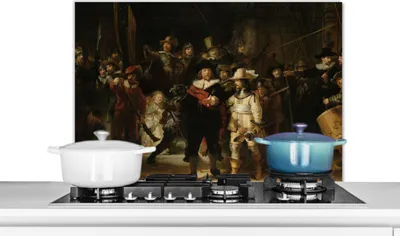 Produktbild von KitchenYeah®  Spritzschutz Küche - Küchenrückwand - Wandschutz für Herd und Spüle - Die Nachtwache - Kunst - Alte Meister - Rembrandt 90x60 - Alu-Dibond (Alternative zum Spritzschutz aus Glas) - Hitze