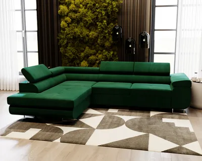 Produktbild von MYSEN Ecksofa Lugo mit Schlaffunktion L-Form Links, Sofa mit Bettkasten, Wohnzimmersofa, Couch, Soffa, Bettsofa, Couchgarnitur, 277x203 cm, Grün