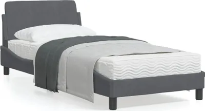 Produktbild von Design Bettgestell mit Kopfteil Dunkelgrau 90x190 cm Samt, Klassische Betten 2024 Neu
