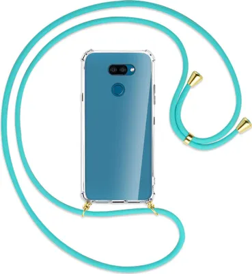 Produktbild von Handykette Backcover-Schutzhülle mit Band (Metall goldfarben) für LG K40S LMX430 - türkis