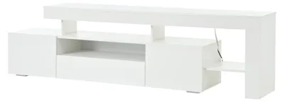 Zdjęcie produktu dla RTV-komoda - Nowoczesny mebel pod telewizor - 3 szafki - Oświetlenie LED - Powierzchnia z wysokim połyskiem - Do telewizorów do 216 cm - 192 x 37 x 53 cm