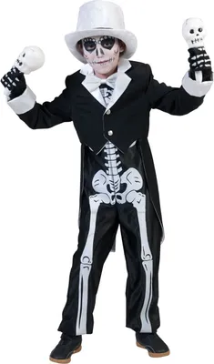 Produktbild von Skelett Bräutigam Jungen Kostüm Schwarz/Weiß 164