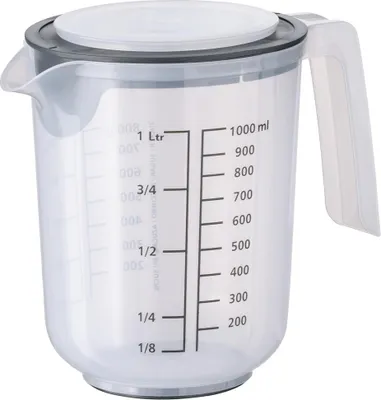 Produktbild von APS 30058 Rührbecher MIXUP, mit Deckel, Polypropylen, inkl. Spritzschutz, 1 Liter, Ø 12,5 cm, Höhe 16 cm, transparent