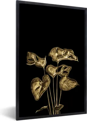Produktbild von MuchoWow® MuchoWow® Gerahmtes Poster Blätter - Herz - Gold 20x30 cm - Poster mit zchwarzem Bilderrahmen - Drucken - Bilder Poster im Rahmen