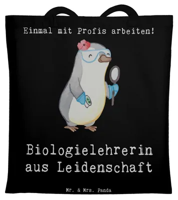 Produktbild von Mr. & Mrs. Panda Tote Bag Biologielehrerin Leidenschaft - Schwarz - Geschenk, Biologie, Grundschule, Stoffbeutel, Tasche, Beutel, Schultasche, Spruch, Shopping, Lustig