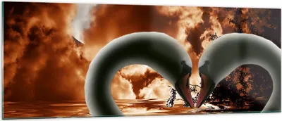Produktbild von Bilder auf glas - Schwäne Nacht Liebe - 140x50cm - Glasbilder - Wandbilder - Kunstdruck - zum Aufhängen bereit - Wanddekoration aus Glas - Glas Bilder - Wandbild auf Glas - Einteilig - GAB140x50-0293