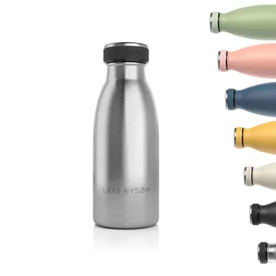 Image de LARS NYSØM Bouteille en acier inoxydable | Bouteille isotherme sans BPA | Bouteille étanche pour le sport, le vélo, le chien, les enfants, 350 ml, acier inoxydable