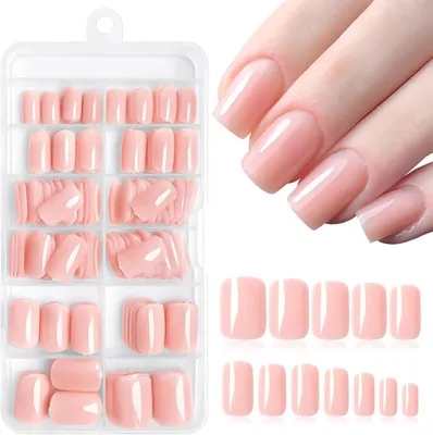 Immagine prodotto di Unghie finte in acrilico, corte, color rosa pelle, confezione da 240 pezzi, con strisce adesive, per la manicure da fare a casa