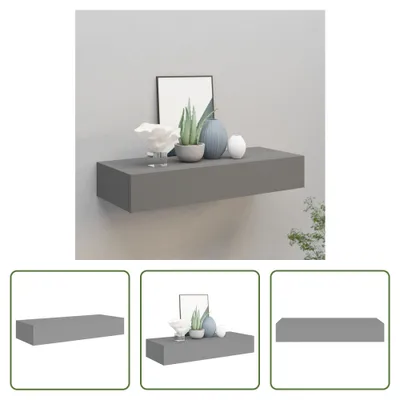 Produktbild von The Living Store Wandregal mit Schublade Grau 60x23,5x10 cm MDF
