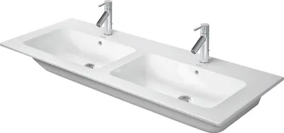Produktbild von Duravit Doppelwaschtisch ME by Starck mit Überlauf, mit Hahnlochbank, 1300 x 490 mm, 1 Hahnloch weiß
