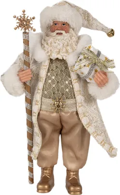 Produktbild von Clayre & Eef Weihnachtsdekorationsfigur Weihnachtsmann 27 cm Goldfarbig Weiß Kunststoff