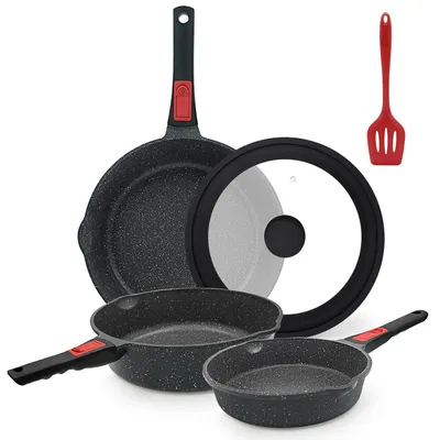 5-teilige Pfannenset, 20/24/28 cm, Antihaft, abnehmbarer Griff, ofenfest