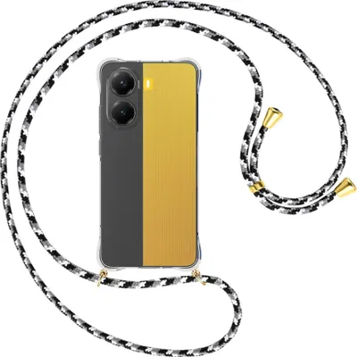 Produktbild von Handykette Backcover-Schutzhülle mit Band (Metall goldfarben) für Xiaomi Redmi Turbo 4 5G - schwarz/grau/weiß