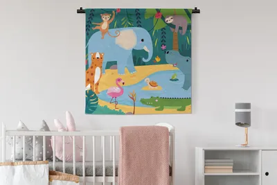 Produktbild von MuchoWow® Wandteppich Wandbehang Dschungel - Elefant - Tiere 90x90 cm Tapisserie Dekoration Wandtuch - Wandaufhänger